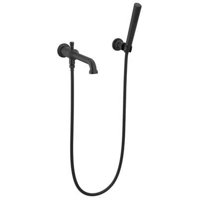 BroderickE Wall Mount Tub Filler Trim with Hand Shower - Less Handles - Matte Black by Delta Faucet
