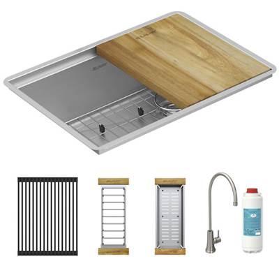 Elkay Crosstown 16 Gauge Workstation Stainless Steel, 25-1/2'' x 18-1/2'' x 9'' Single Bowl Undermount Sink Kit with Filtered Glass Filler