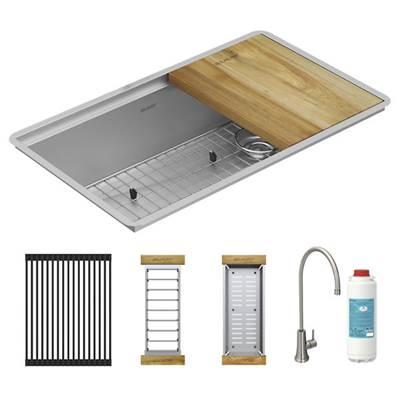 Elkay Crosstown 16 Gauge Workstation Stainless Steel 31-1/2'' x 18-1/2'' x 9'', Single Bowl Undermount Sink Kit with Filtered Glass Filler by Elkay Reserve Selection