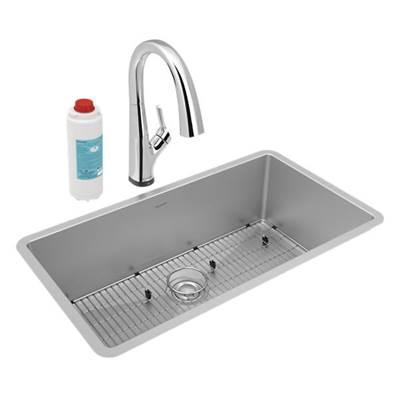 Elkay Crosstown 16 Gauge Stainless Steel 32-1/2'' x 18'' x 10'', Single Bowl Undermount Sink Kit with Filtered Faucet