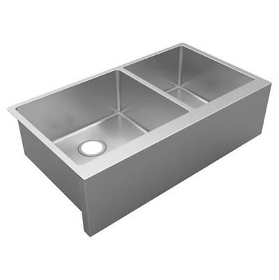 16 Gauge Stainless Steel 35-7/8'' x 20-14'' x 9'' Double Bowl Farmhouse Undermount Kitchen Sink - Large Apron Front