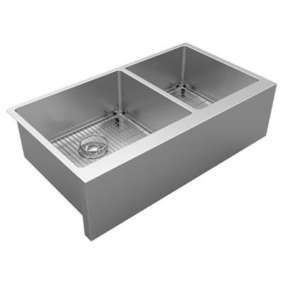 16 Gauge Stainless Steel 35-7/8'' x 20-14'' x 9'' Double Bowl Farmhouse Undermount Kitchen Sink Kit - Large Apron Front