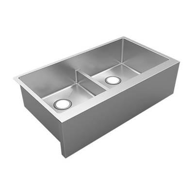 16 Gauge Stainless Steel 35-7/8'' x 20-14'' x 9'' Double Bowl Farmhouse Undermount Kitchen Sink with Aqua Divide - Large Apron Front