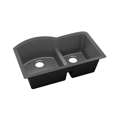 Elkay Quartz Luxe 33'' x 22'' x 10'' Offset 60/40 Double Bowl Undermount Sink with Aqua Divide Charcoal by Elkay Reserve Selection