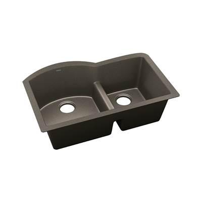 Elkay Quartz Luxe 33'' x 22'' x 10'' Offset 60/40 Double Bowl Undermount Sink with Aqua Divide Chestnut by Elkay Reserve Selection