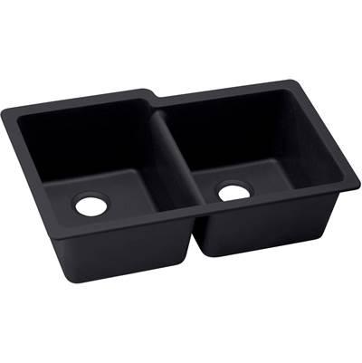 Elkay Quartz Luxe 33'' x 20-1/2'' x 9-1/2'' Offset Double Bowl Undermount Sink Caviar