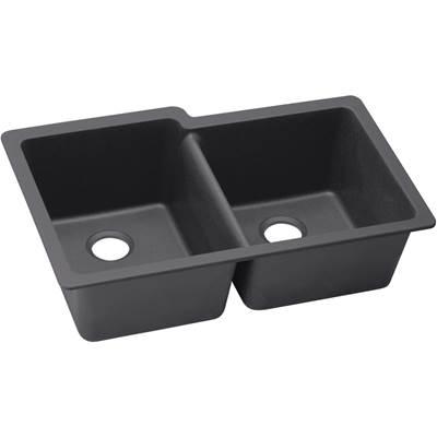 Elkay Quartz Luxe 33'' x 20-1/2'' x 9-1/2'' Offset Double Bowl Undermount Sink Charcoal by Elkay Reserve Selection