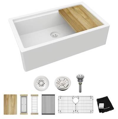 Elkay Quartz Luxe 35-7/8 x 21-9/16 x 9 Single Bowl 10'' Apron Farmhouse Workstation Sink with Perfect Drain, Arctic Fox by Elkay Reserve Selection