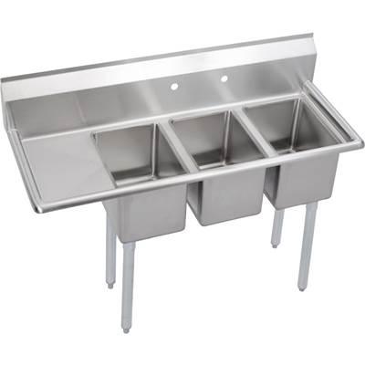 3 Compartment Sink, 49X20 OA, 10X14 Bowl, 10 Deep, Left 12 DBs, SS Legs, 16 GA 300 Series SS, NSF by Elkay