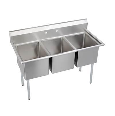 3 Compartment Sink, 63X24 OA, 18X18 Bowl, 12 Deep, No DBs, SS Legs, 16 GA 300 Series SS, NSF by Elkay
