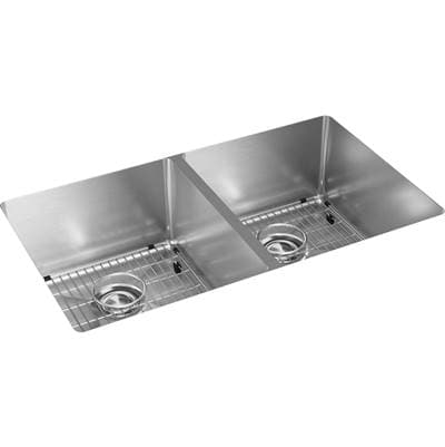Elkay 18 Gauge Stainless Steel 31.5'' X 18.5'' X 9'' 50/50 Double Bowl Undermount Kit - Polished...