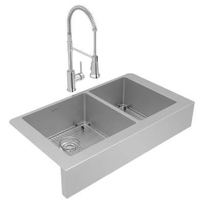 Elkay Crosstown 18 Gauge Stainless Steel 35-7/8'' X 20-1/4'' X 9'' 60/40 Double Bowl Farmhouse...