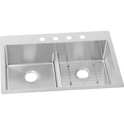 18 Gauge Stainless Steel 33'' x 22'' x 9'' Double Bowl Dual Mount Kitchen Sink Kit