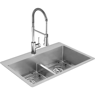 18 Gauge Stainless Steel 33'' x 22'' x 9'' Double Bowl Dual Mount Kitchen Sink Kit with Faucet by Elkay