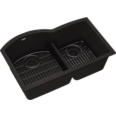 Elkay Quartz Classic 33'' X 22'' X 10'', Offset 60/40 Double Bowl Undermount Sink Kit with Aqua...