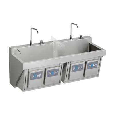 Elkay Manual Double Station Scrub SINK W/ KNEE Activated Soap/water - Buffed Satin by Elkay