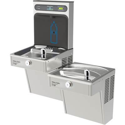 Halsey Taylor HydroBoost Bottle Filling Station, & Bi-Level Vandal-Resistant Cooler, High Efficiency Filtered 8 GPH Stainless