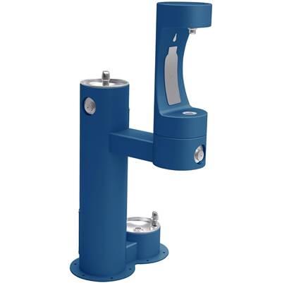 Outdoor ezH2O Lower Bottle Filling Station Bi-Level Pedestal, with Pet Station Non-Filtered NonRefrige Freeze Resistant Blue