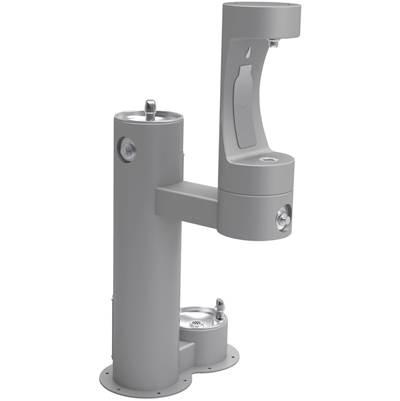 Outdoor ezH2O Lower Bottle Filling Station Bi-Level Pedestal, with Pet Station Non-Filtered NonRefrige Freeze Resistant Gray by Elkay