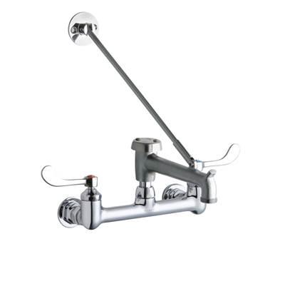 8'' Centerset Wall Mount Faucet with 7'' Bucket Hook Spt 4'' Wristblade Handles 1/2'' Offset Inlets Rough Chrome