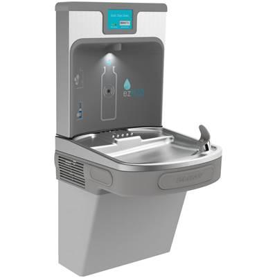 Enhanced Filtered  Bottle Filling Station And Single ADA Cooler Filtered Refrigerated Light Gray High Capacity Lead Reduction Drop Down Wrapper