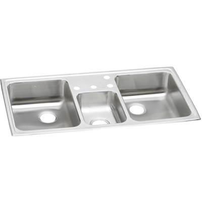 20 Gauge Stainless Steel 43'' x 22'' x 7.125'' Triple Bowl Drop-in Kitchen Sink