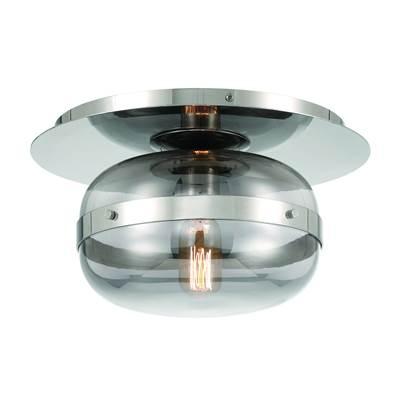 Nottingham, Flush Mount, 10'', Polished Nickel, Smoked Glass