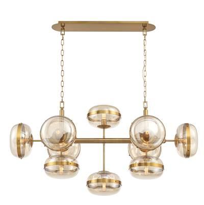 Nottingham, Chandelier, 10-Light, 54'', Antique Brass, Amber Glass by Eurofase