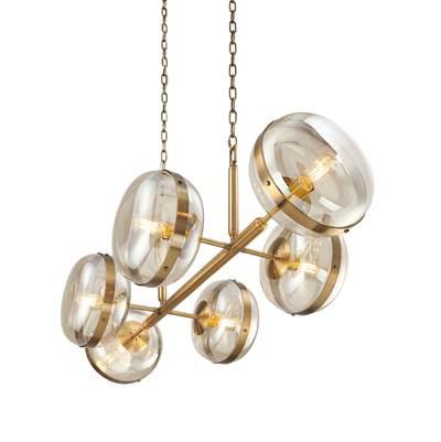 Nottingham, Chandelier, 6-Light, 43'', Antique Brass, Amber Glass by Eurofase