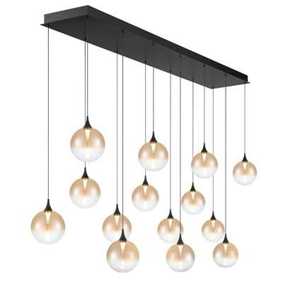 Iissa, Chandelier, 14-Light, 72'', Matte Black, Amber Glass