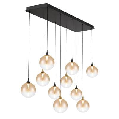 Eurofase Iissa, Chandelier, 10-Light, 47'', Gold-black Mix, Amber Glass - Gold Black Mix by Eurofase
