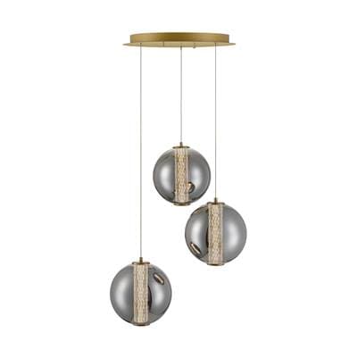 Eurofase Atomo, Chandelier, 3-Light, 21'', Gold, Smoked Glass by Eurofase
