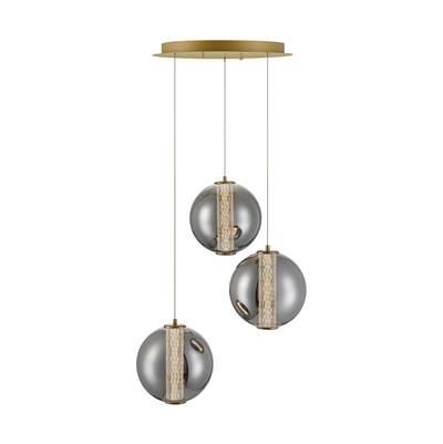 Atomo, Chandelier, 3-Light, 21'', Gold, Smoked Glass