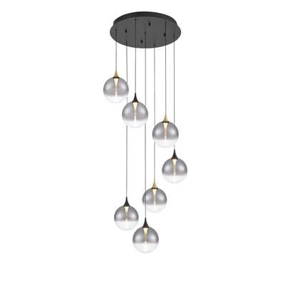 Iissa, Chandelier, 7-Light, 21'', Gold-Black Mix, Smoked Glass