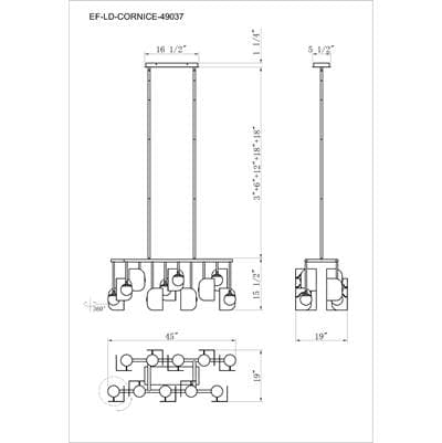 Eurofase Cornice, Chandelier, 10-Light, 45'', Gold-black Mix, White Glass - Gold Black Mix