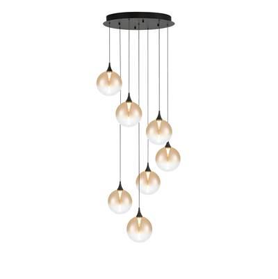 Iissa, Chandelier, 7-Light, 21'', Matte Black, Amber Glass