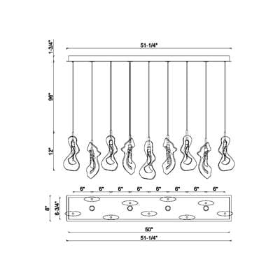 Eurofase Norah, Chandelier, 9-Light, 51'', Polished Nickel, Mixed Glass by Eurofase