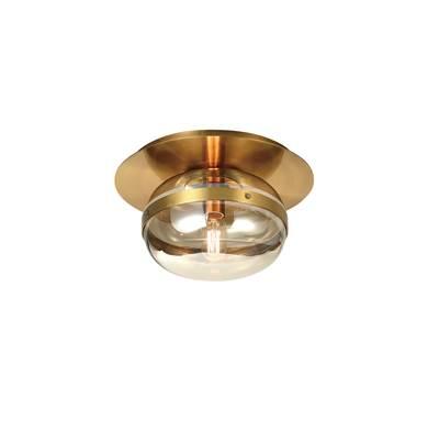 Nottingham, Flush Mount, 10'', Antique Brass, Amber Glass