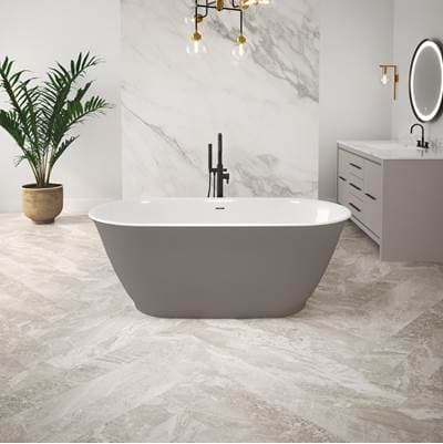 Fleurco ARIA Stone Calla TUB, 62 X 29, Matte GREY EXT/ White Gloss INT