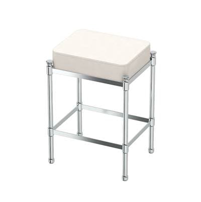 Gatco Rectangle White Leather Vanity Stool - Chrome