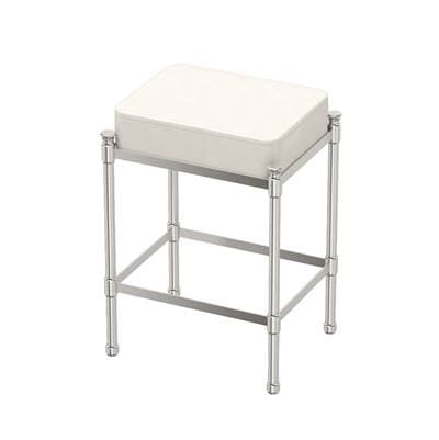Gatco Rectangle White Leather Vanity Stool - Satin Nickel