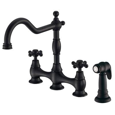 Gerber Plumbing Opulence 2H Bridge Kitchen Faucet W/ Cross Handles W/ Spray 1.75gpm - Satin Black by Gerber Plumbing