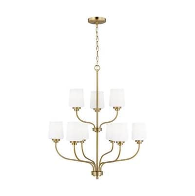 Generation Lighting Windom Nine Light Chandelier Satin Brass Bulbs Inc