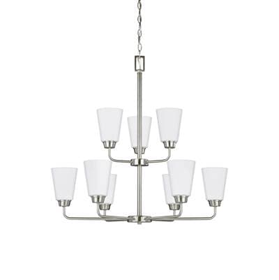 Generation Lighting Kerrville Nine Light Chandelier Brushed Nickel Bulbs Inc