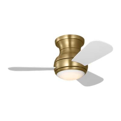 Generation Lighting Orbis 32 Hugger LED Ceiling Fan in Satin Brass with Matte White Blades and...
