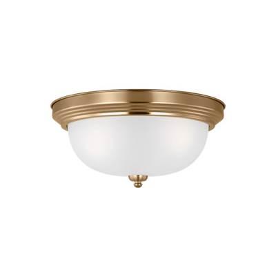 Geary Three Light Flush Mount Satin Brass Bulbs Included