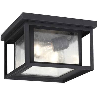 Generation Lighting Hunnington Square Flush Mount in Black with Clear Seeded Glass Panels Bulb(s)...
