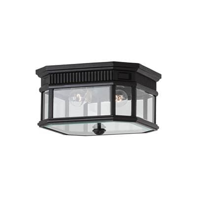 Generation Lighting Cotswold Lane Flush Mount in Black with Clear Beveled Glass by Generation Lighting