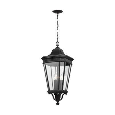 Generation Lighting Cotswold Lane Large Pendant in Black with Clear Beveled Glass Panels