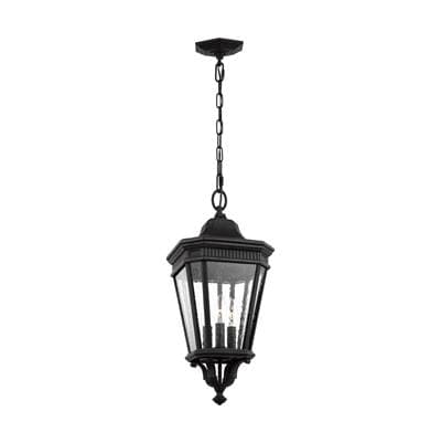 Generation Lighting Cotswold Lane Small Pendant in Black with Clear Seeded Glass Panels